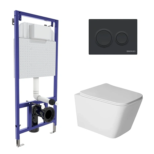 Комплект инсталляции BERGES NOVUM с клавишей смыва O5 Soft Touch черная, унитазом SIGMA Rimless 52 см и сиденьем микролифт, быстросъём 043404 Комплект инсталляции BERGES NOVUM с клавишей смыва O5 Soft Touch черная, унитазом SIGMA Rimless 52 см и сиденьем микролифт, быстросъём 043404