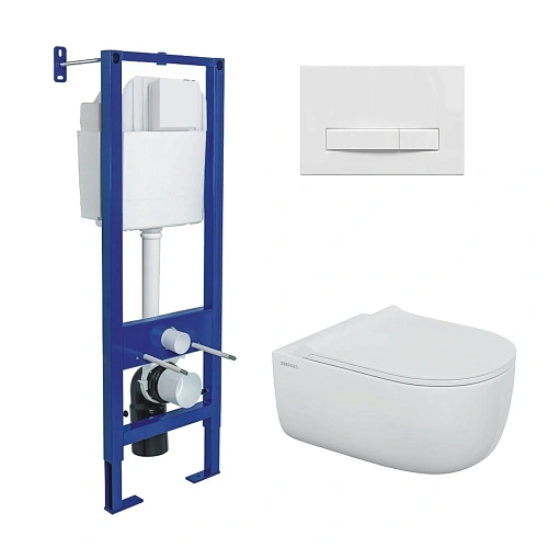 Комплект инсталляции BERGES АТОМ 410 с клавишей смыва Atom Line белая, унитазом EGO XL Rimless и сиденьем микролифт, быстросъём 043358 Комплект инсталляции BERGES АТОМ 410 с клавишей смыва Atom Line белая, унитазом EGO XL Rimless и сиденьем микролифт, быстросъём 043358