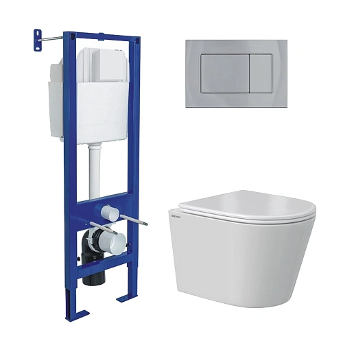 Комплект инсталляции BERGES АТОМ 410 с клавишей смыва Atom хром глянец, унитазом VITA Rimless 49 см и сиденьем микролифт, быстросъём 043384 Комплект инсталляции BERGES АТОМ 410 с клавишей смыва Atom хром глянец, унитазом VITA Rimless 49 см и сиденьем микролифт, быстросъём 043384