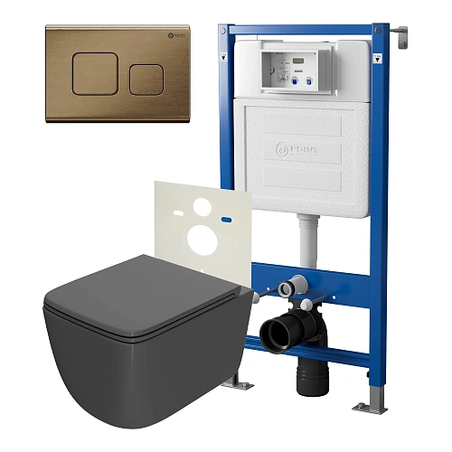 Комплект инсталляции Point Элемент PN45120 с клавишей смыва Афина, бронза брашированная, PN44041BB и унитазом Меркурий с сиденьем микролифт графит, PN41831GM Комплект инсталляции Point Элемент PN45120 с клавишей смыва Афина, бронза брашированная, PN44041BB и унитазом Меркурий с сиденьем микролифт графит, PN41831GM