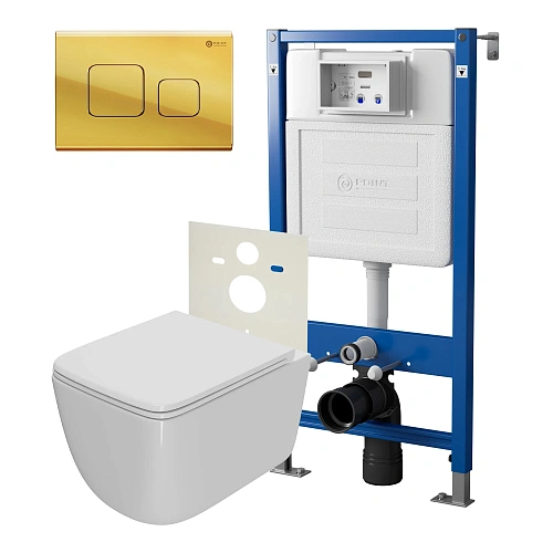 Комплект инсталляции Point Элемент PN45120 с клавишей смыва Афина, золото, PN44041G и унитазом Меркурий с сиденьем микролифт белый PN41831 Комплект инсталляции Point Элемент PN45120 с клавишей смыва Афина, золото, PN44041G и унитазом Меркурий с сиденьем микролифт белый PN41831