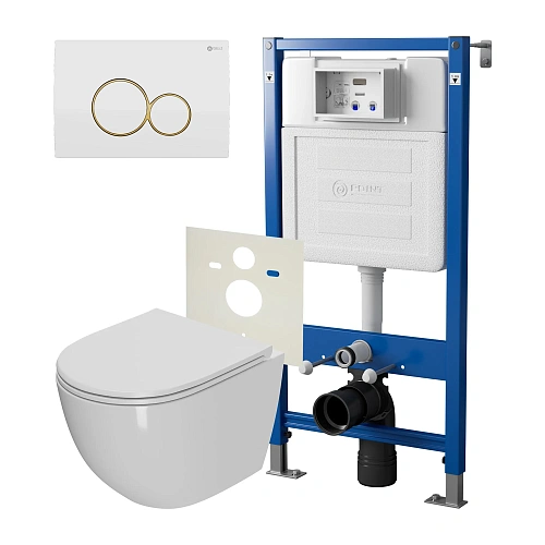 Комплект инсталляции Point Элемент PN45120 с клавишей смыва Виктория, белая/золото, PN44061WG и унитазом Афина с сиденьем микролифт PN41041 Комплект инсталляции Point Элемент PN45120 с клавишей смыва Виктория, белая/золото, PN44061WG и унитазом Афина с сиденьем микролифт PN41041