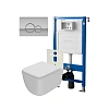Комплект инсталляции Point Элемент PN45120 с клавишей смыва Виктория, хром, PN44061C и унитазом Меркурий с сиденьем микролифт белый матовый PN41831WM