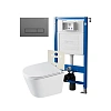 Комплект инсталляции Point Элемент PN45120 с клавишей смыва Меркурий, цвет графит, PN44831GM и унитазом Венера белый, с сиденьем микролифт PN41071