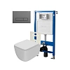 Комплект инсталляции Point Элемент PN45120 с клавишей смыва Меркурий, цвет графит, PN44831GM и унитазом Меркурий с сиденьем микролифт белый матовый PN41831WM