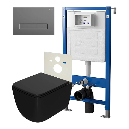 Комплект инсталляции Point Элемент PN45120 с клавишей смыва Меркурий, цвет графит, PN44831GM и унитазом Меркурий с сиденьем микролифт чёрн мат. PN41831BM Комплект инсталляции Point Элемент PN45120 с клавишей смыва Меркурий, цвет графит, PN44831GM и унитазом Меркурий с сиденьем микролифт чёрн мат. PN41831BM