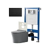 Комплект инсталляции Point Элемент PN45120 с клавишей смыва Меркурий, черная матовая, PN44831BM и унитазом Вега сер мат, PN41711GM
