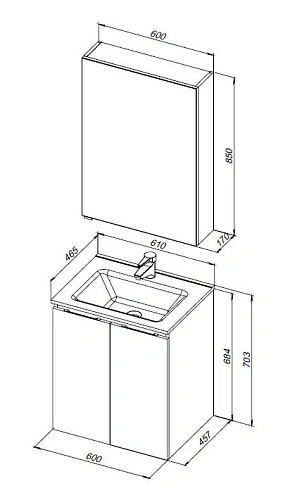 Комплект мебели Aquanet Алвита New 60 2 дверцы, белый матовый 00274220 Комплект мебели Aquanet Алвита New 60 2 дверцы, белый матовый 00274220