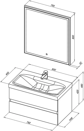 Комплект мебели Aquanet Беркли 80 белый глянец (2 ящика) 00306360 Комплект мебели Aquanet Беркли 80 белый глянец (2 ящика) 00306360