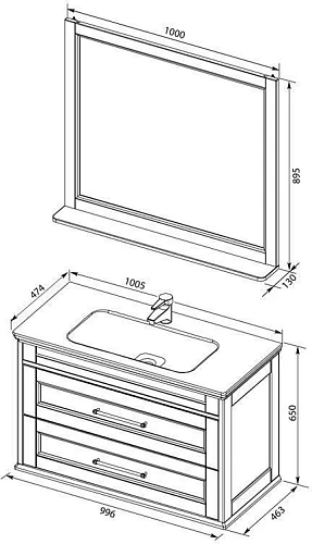 Комплект мебели Aquanet Бостон М 100 белый (лит. мрамор) 00258284 Комплект мебели Aquanet Бостон М 100 белый (лит. мрамор) 00258284