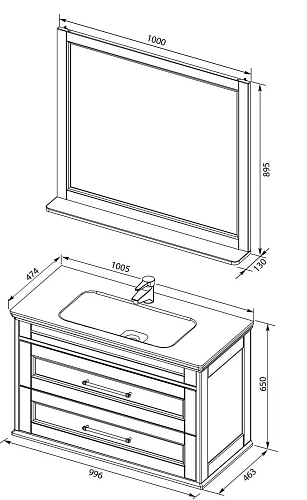 Комплект мебели Aquanet Бостон М 100 белый ручки золото лит. мрамор 00281192 Комплект мебели Aquanet Бостон М 100 белый ручки золото лит. мрамор 00281192