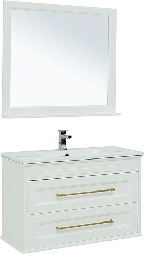 Комплект мебели Aquanet Бостон М 100 белый ручки золото лит. мрамор 00281192 Комплект мебели Aquanet Бостон М 100 белый ручки золото лит. мрамор 00281192