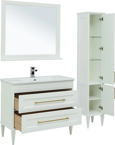 Комплект мебели Aquanet Бостон М 100 белый ручки золото лит. мрамор 00281192 Комплект мебели Aquanet Бостон М 100 белый ручки золото лит. мрамор 00281192