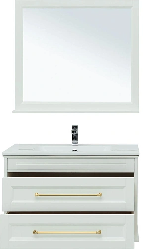Комплект мебели Aquanet Бостон М 100 белый ручки золото лит. мрамор 00281192 Комплект мебели Aquanet Бостон М 100 белый ручки золото лит. мрамор 00281192