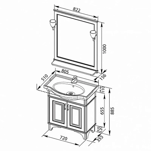 Комплект мебели Aquanet Валенса 80 белый краколет/серебро 00180456 Комплект мебели Aquanet Валенса 80 белый краколет/серебро 00180456