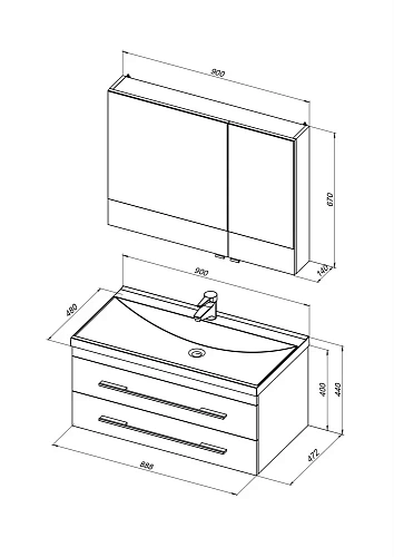 Комплект мебели Aquanet Нота 90 белый (камерино) 00287702 Комплект мебели Aquanet Нота 90 белый (камерино) 00287702