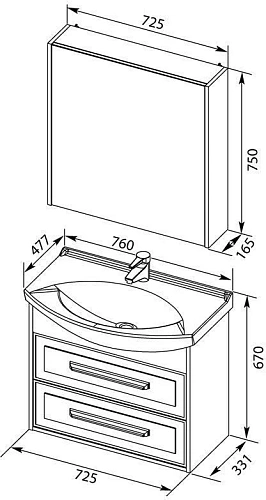 Комплект мебели Aquanet Остин 75 дуб сонома/белый 00252217 Комплект мебели Aquanet Остин 75 дуб сонома/белый 00252217