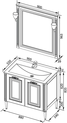Комплект мебели Aquanet Паола 90 белый/золото (литьевой мрамор) 00187844 Комплект мебели Aquanet Паола 90 белый/золото (литьевой мрамор) 00187844