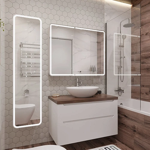 Комплект мебели STWORKI Берген 100 белая с темной столешницей, раковина Moduo 55 Leaf 549593 Комплект мебели STWORKI Берген 100 белая с темной столешницей, раковина Moduo 55 Leaf 549593