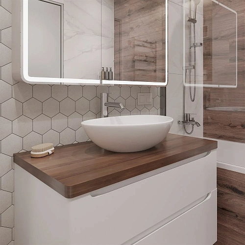 Комплект мебели STWORKI Берген 100 белая с темной столешницей, раковина Moduo 55 Leaf 549593 Комплект мебели STWORKI Берген 100 белая с темной столешницей, раковина Moduo 55 Leaf 549593