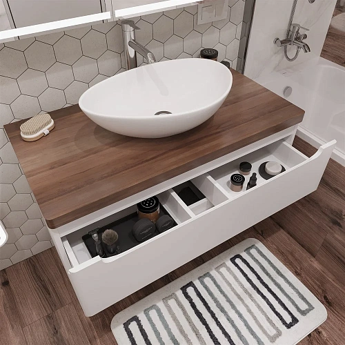 Комплект мебели STWORKI Берген 100 белая с темной столешницей, раковина Moduo 55 Leaf 549593 Комплект мебели STWORKI Берген 100 белая с темной столешницей, раковина Moduo 55 Leaf 549593