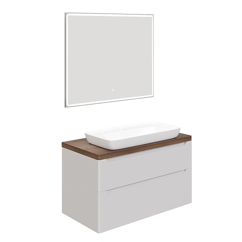 Комплект мебели STWORKI Берген 100 белая с темной столешницей, с раковиной Углич 0117 567265 Комплект мебели STWORKI Берген 100 белая с темной столешницей, с раковиной Углич 0117 567265