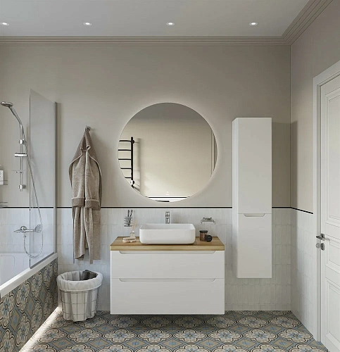 Комплект мебели STWORKI Берген 100 белая со светлой столешницей, раковина Soul 1 549587 Комплект мебели STWORKI Берген 100 белая со светлой столешницей, раковина Soul 1 549587