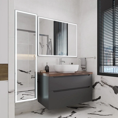 Комплект мебели STWORKI Берген 100 серая с темной столешницей, раковина Moduo 50 Square 549605 Комплект мебели STWORKI Берген 100 серая с темной столешницей, раковина Moduo 50 Square 549605