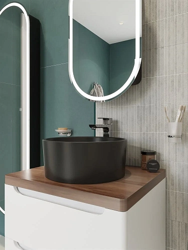 Комплект мебели STWORKI Берген 60 белая с темной столешницей, с раковиной на выбор 549464 Комплект мебели STWORKI Берген 60 белая с темной столешницей, с раковиной на выбор 549464