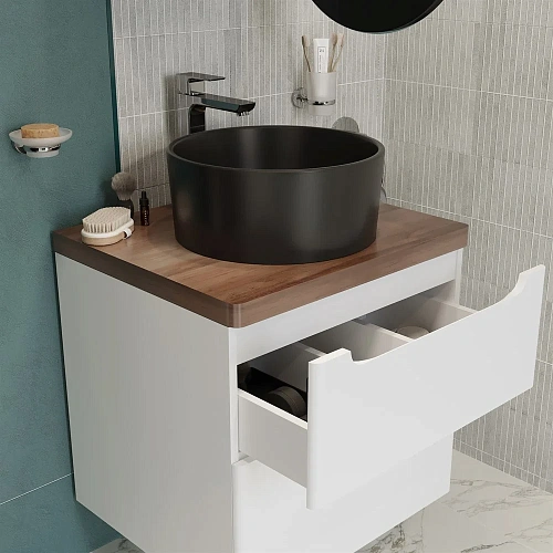 Комплект мебели STWORKI Берген 60 белая с темной столешницей, с раковиной на выбор 549464 Комплект мебели STWORKI Берген 60 белая с темной столешницей, с раковиной на выбор 549464