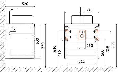 Комплект мебели STWORKI Берген 60 серая с темной столешницей 122, Bocchi Vessel 1174-061-0125 567792 Комплект мебели STWORKI Берген 60 серая с темной столешницей 122, Bocchi Vessel 1174-061-0125 567792