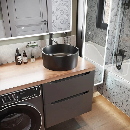 Комплект мебели STWORKI Берген 60 серая с темной столешницей 122, с раковиной на выбор, L 549762 Комплект мебели STWORKI Берген 60 серая с темной столешницей 122, с раковиной на выбор, L 549762