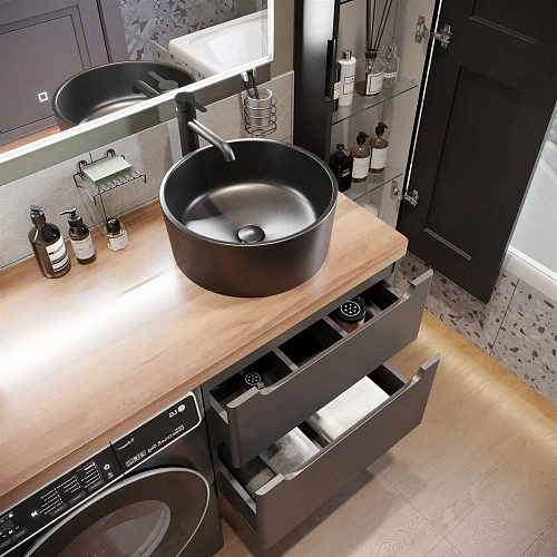 Комплект мебели STWORKI Берген 60 серая с темной столешницей 122, с раковиной на выбор, L 549762 Комплект мебели STWORKI Берген 60 серая с темной столешницей 122, с раковиной на выбор, L 549762