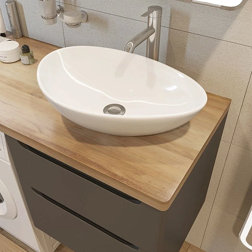 Комплект мебели STWORKI Берген 60 серая со светлой столешницей 122, раковина Moduo 55 Leaf, L 549753 Комплект мебели STWORKI Берген 60 серая со светлой столешницей 122, раковина Moduo 55 Leaf, L 549753