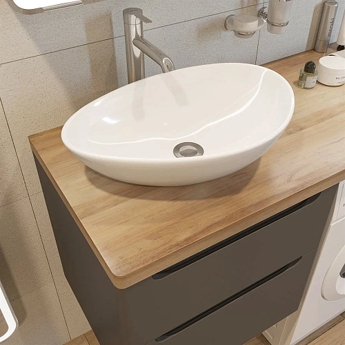 Комплект мебели STWORKI Берген 60 серая со светлой столешницей 122, раковина Moduo 55 Leaf, R 549754 Комплект мебели STWORKI Берген 60 серая со светлой столешницей 122, раковина Moduo 55 Leaf, R 549754