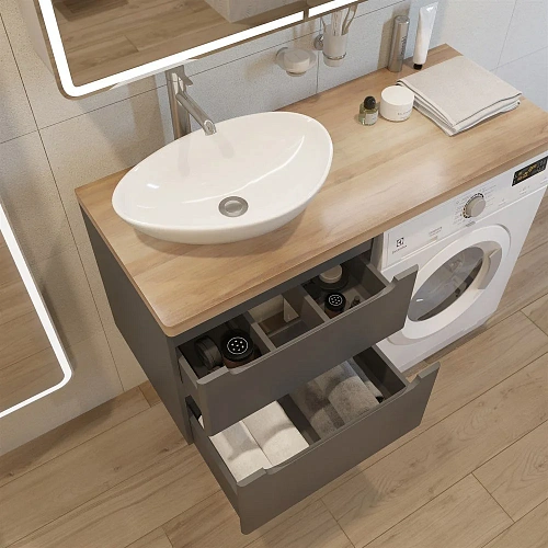 Комплект мебели STWORKI Берген 60 серая со светлой столешницей 122, раковина Moduo 55 Leaf, R 549754 Комплект мебели STWORKI Берген 60 серая со светлой столешницей 122, раковина Moduo 55 Leaf, R 549754