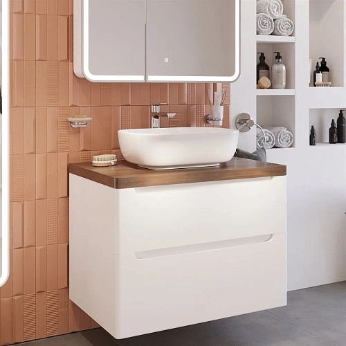 Комплект мебели STWORKI Берген 80 белая с темной столешницей, раковина Moduo 50 Square 549488 Комплект мебели STWORKI Берген 80 белая с темной столешницей, раковина Moduo 50 Square 549488