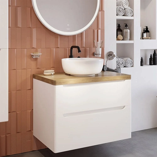 Комплект мебели STWORKI Берген 80 белая со светлой столешницей, раковина Moduo 40 RING 549483 Комплект мебели STWORKI Берген 80 белая со светлой столешницей, раковина Moduo 40 RING 549483