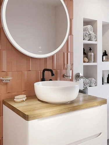 Комплект мебели STWORKI Берген 80 белая со светлой столешницей, раковина Moduo 40 RING 549483 Комплект мебели STWORKI Берген 80 белая со светлой столешницей, раковина Moduo 40 RING 549483