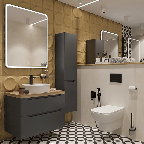 Комплект мебели STWORKI Берген 80 серая со светлой столешницей, раковина Bocchi Slim Line 1599-061-0 567289 Комплект мебели STWORKI Берген 80 серая со светлой столешницей, раковина Bocchi Slim Line 1599-061-0 567289