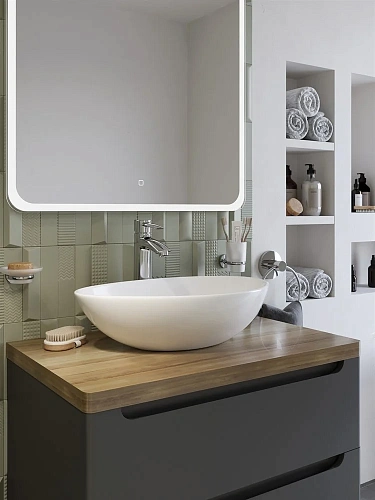 Комплект мебели STWORKI Берген 80 серая со светлой столешницей, раковина Moduo 55 Leaf 549492 Комплект мебели STWORKI Берген 80 серая со светлой столешницей, раковина Moduo 55 Leaf 549492