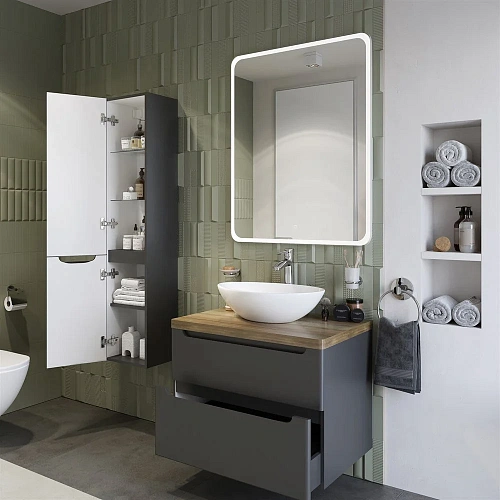 Комплект мебели STWORKI Берген 80 серая со светлой столешницей, раковина Moduo 55 Leaf 549492 Комплект мебели STWORKI Берген 80 серая со светлой столешницей, раковина Moduo 55 Leaf 549492