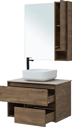 Комплект мебели STWORKI Карлстад 75 дуб рустикальный, простоун беж, с отверстием для смесителя в сто 425264 Комплект мебели STWORKI Карлстад 75 дуб рустикальный, простоун беж, с отверстием для смесителя в сто 425264