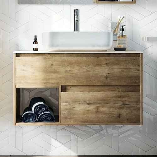 Комплект мебели STWORKI Карлстад 90 дуб рустикальный, простоун беж, в стиле лофт, подвесная, российс 425512 Комплект мебели STWORKI Карлстад 90 дуб рустикальный, простоун беж, в стиле лофт, подвесная, российс 425512