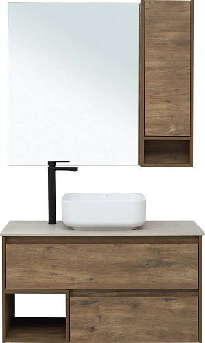 Комплект мебели STWORKI Карлстад 90 дуб рустикальный, простоун беж, с отверстием для смесителя в сто 425508 Комплект мебели STWORKI Карлстад 90 дуб рустикальный, простоун беж, с отверстием для смесителя в сто 425508