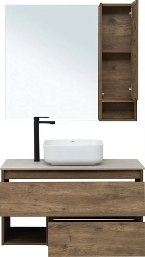 Комплект мебели STWORKI Карлстад 90 дуб рустикальный, простоун беж, с отверстием для смесителя в сто 425508 Комплект мебели STWORKI Карлстад 90 дуб рустикальный, простоун беж, с отверстием для смесителя в сто 425508