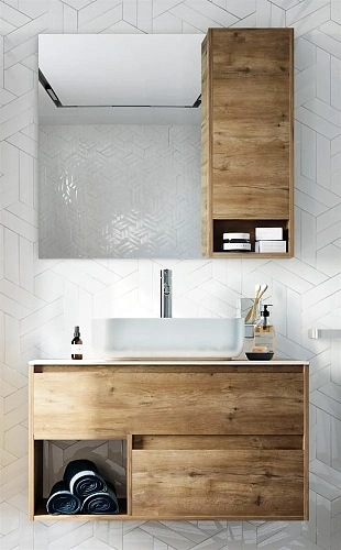 Комплект мебели STWORKI Карлстад 90 дуб рустикальный, роверелла, в стиле лофт, под дерево, подвесная 427905 Комплект мебели STWORKI Карлстад 90 дуб рустикальный, роверелла, в стиле лофт, под дерево, подвесная 427905