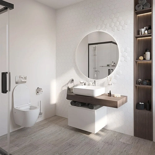 Комплект мебели STWORKI Ольборг 100 столешница дуб карпентер, без отверстий, с тумбой 60, с раковино 489322 Комплект мебели STWORKI Ольборг 100 столешница дуб карпентер, без отверстий, с тумбой 60, с раковино 489322