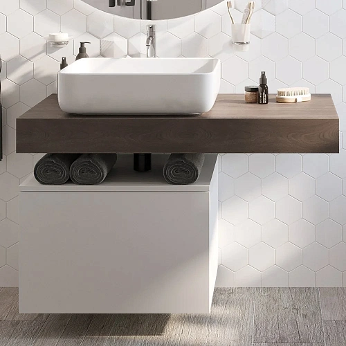 Комплект мебели STWORKI Ольборг 100 столешница дуб карпентер, без отверстий, с тумбой 60, с раковино 489322 Комплект мебели STWORKI Ольборг 100 столешница дуб карпентер, без отверстий, с тумбой 60, с раковино 489322