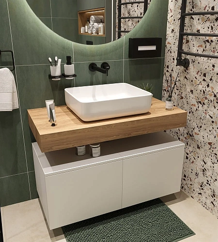 Комплект мебели STWORKI Ольборг 100 столешница дуб французский, без отверстий, 2 тумбы 50, с раковин 489113 Комплект мебели STWORKI Ольборг 100 столешница дуб французский, без отверстий, 2 тумбы 50, с раковин 489113